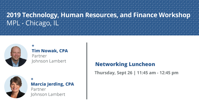 Johnson_Lambert's tweet photo. In #Chicago for the @MPLassociation's 2019 THRF workshop? Tomorrow, make sure to take a break from the busy week by stopping by the networking luncheon to meet partners: Tim Nowak, and Marcia Jerding.
https://t.co/p6GMPrDBPn #MPL #JLConferences #JohnsonLambert #MedicalLiability https://t.co/9kIHw1BtcE