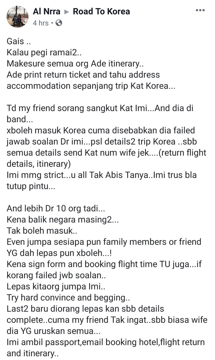 pmbrutiketmurah's tweet photo. Korea pun dah macam Australia ye sekarang.

Korang jangan ingat senang je nak lepas immigration. Cetak semua tiket dan tempahan letak dalam satu folder. Belajar dari kesilapan orang lain. https://t.co/VjaLhRNE43