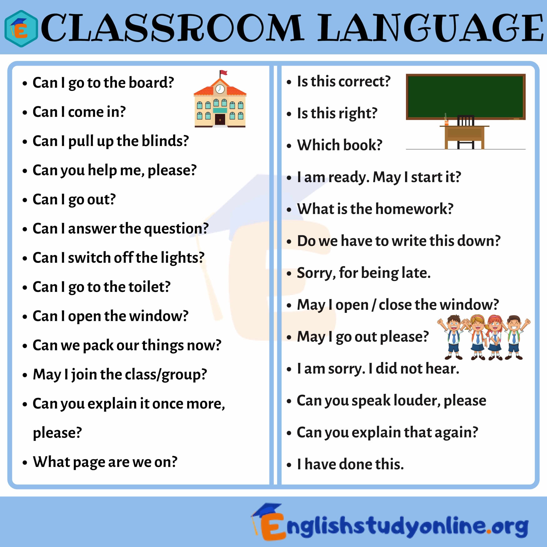 English Idioms on X: Popular Classroom Language for ESL Students in English  Classroom language is the routine language that is used on a regular basis  in classroom like giving instructions of praise