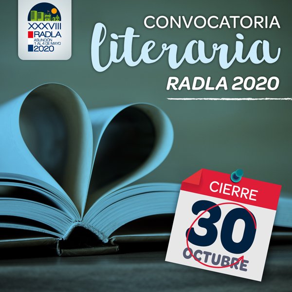 Radla2026's tweet photo. ⏳¡Falta muy pero muy poco para el cierre! ¿Te lo vas a perder?
✍️Presenta tu cuento o poesía y forma parte de una antología literaria que hará historia
📍Cierre: 30 de octubre
📍Bases e inscripción en https://t.co/dXyDWcyoSE
#Radla2020 #Paraguay #FelizMiercoles #dermatologia https://t.co/WoBDCvNAqm