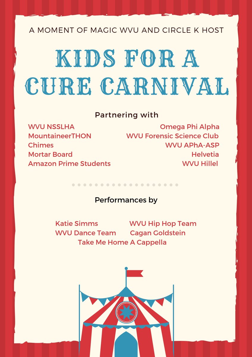 We're partnering with some great organizations on campus for the Kids for a Cure Carnival! Check out below to see some of the amazing organizations and performers we have on Saturday!🎗️💜✨ #amomentofmagic #AMOMwvu #amomentofmagicwvu