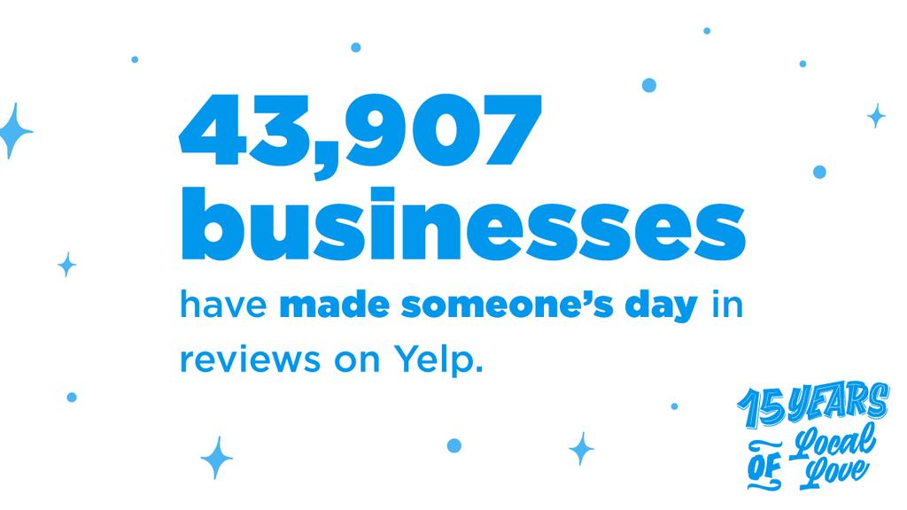 Since 2004, people have shared 40+ million words of love and gratitude on Yelp, and 1.6 million businesses have been thanked. Read more about the countless stories here: bit.ly/yelp15. #Yelp15