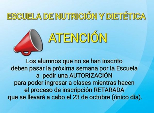 ¡#ATENCIÓN! Estudiantes de la Escuela de Nutrición y Dietética de la #FacultadDeMedicina.