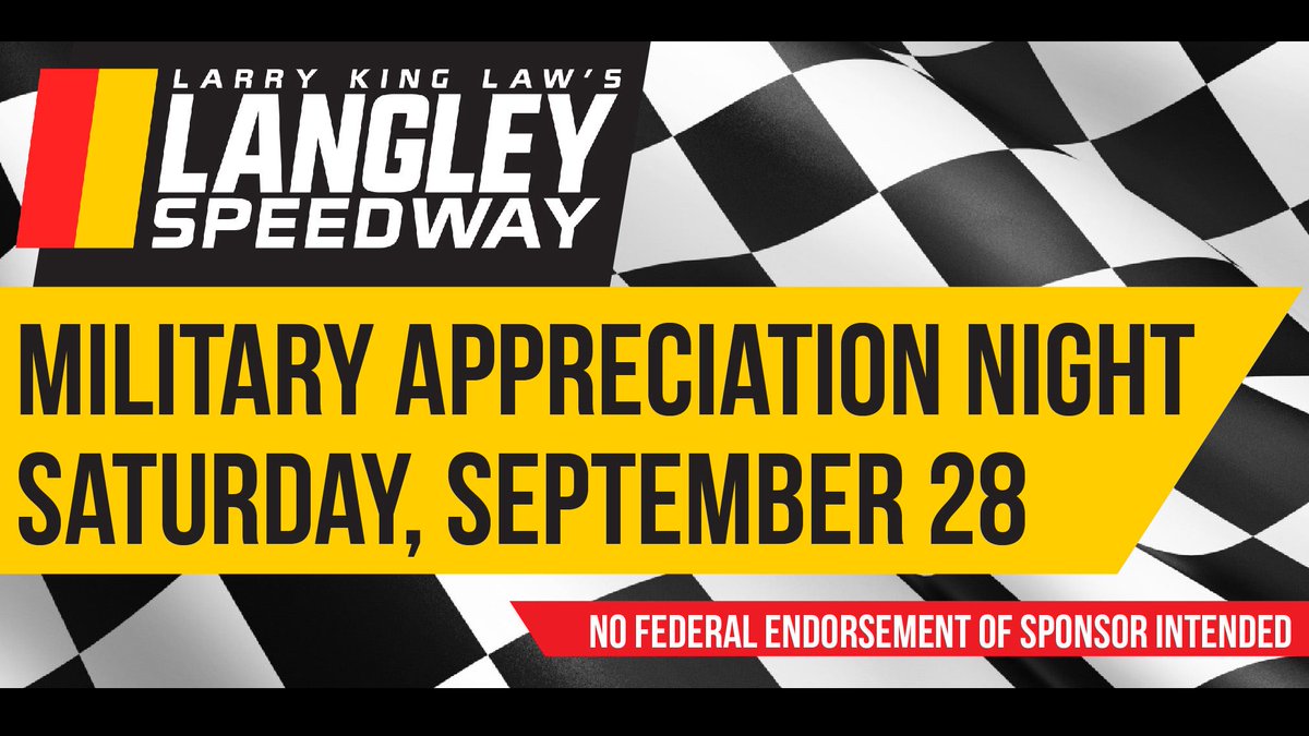 #TeamJBLE come out this Saturday to the <a href="/LangleySpeedway/">Langley Speedway</a>! Tickets are available through your unit's 1st Sgts. Here's your chance to spend some quality time with your families and community! 

<a href="/JBLEnews/">JB Langley-Eustis</a> <a href="/jblefss/">JBLE Force Support</a> <a href="/EustisMWR/">733d Force Support</a> <a href="/1fw_cc/">Commander, 1 FW</a> @USAF_ACC