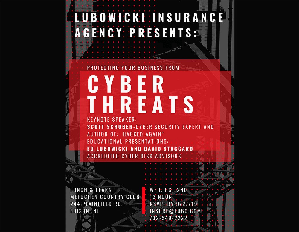 HackedAgainBook's tweet photo. Are you cyber-insured? Lunch &amp; Learn with #cybersecurity expert &amp; author of HACKED AGAIN @ScottBVS at the Metuchen Country Club at noon on Oct. 2nd. RSVP @luboinsurance today. https://t.co/A7omOAXcVt