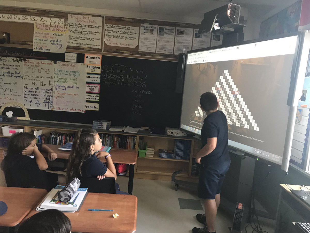 EvelinNiemiec's tweet image. Grade 6’s at St Agnes did a math talk to find patterns in Pascal’s 🔺 and then applied their knowledge of patterns to answer a multi-strand question using ◾️ tiles. Patterning + Measurement + Numbersense + Collaboration = Proud and Successful students! 😁👏 #joyfulmath