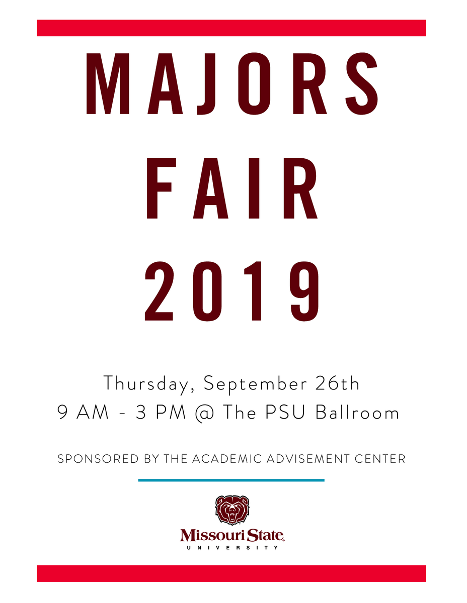 BearsFamilies's tweet photo. Hey @ThePSUBear, have you heard that the Majors Fair is tomorrow, 9/26, 9am - 3pm in the @MSU_PSU Ballroom? I heard you were considering changing your major so this would be a good event for you! Tell your friends! @MissouriState #BearUp https://t.co/S5eqrnRS35