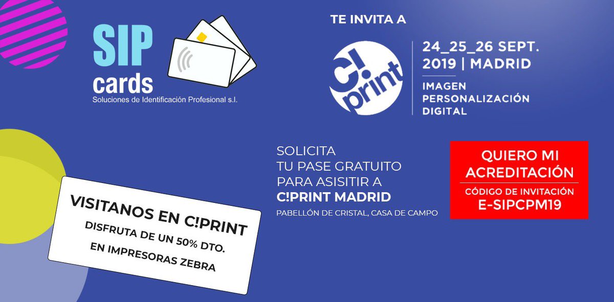 sipcards's tweet photo. ¿Aún no tienes tu pase para la mayor feria de soluciones de identificación?
Mañana es el último día.
#Sipcards te  invita a @CPrint_Madrid y que obtengas hasta un 50% de descuento con la compra de tu impresora @ZebraTechnology  
https://t.co/yNWNmRKr5m 
#TarjetasPVC #FeriaMadrid https://t.co/SN1FYwcO3a