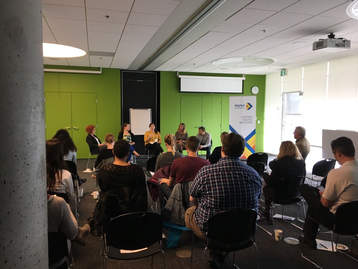 DigitalNS's tweet photo. We've had some awesome questions today at our #HRPanel discussion with @Proposify, @VenorTalent, @theredspace & @MOBIA_io - everything from international recruitment and attracting a diverse workforce to funding for new grads! https://t.co/E1mlXPlHwd