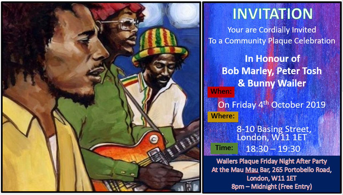 NubianJak's tweet photo. Massive Community Tribute to Bob Marley, Peter Tosh and Bunny Wailer taking place next Friday evening in Ladbroke Grove. Followed by after party with different DJs doing Wailer sets (FREE ENTRY)! https://t.co/Hsx9ItDKF1