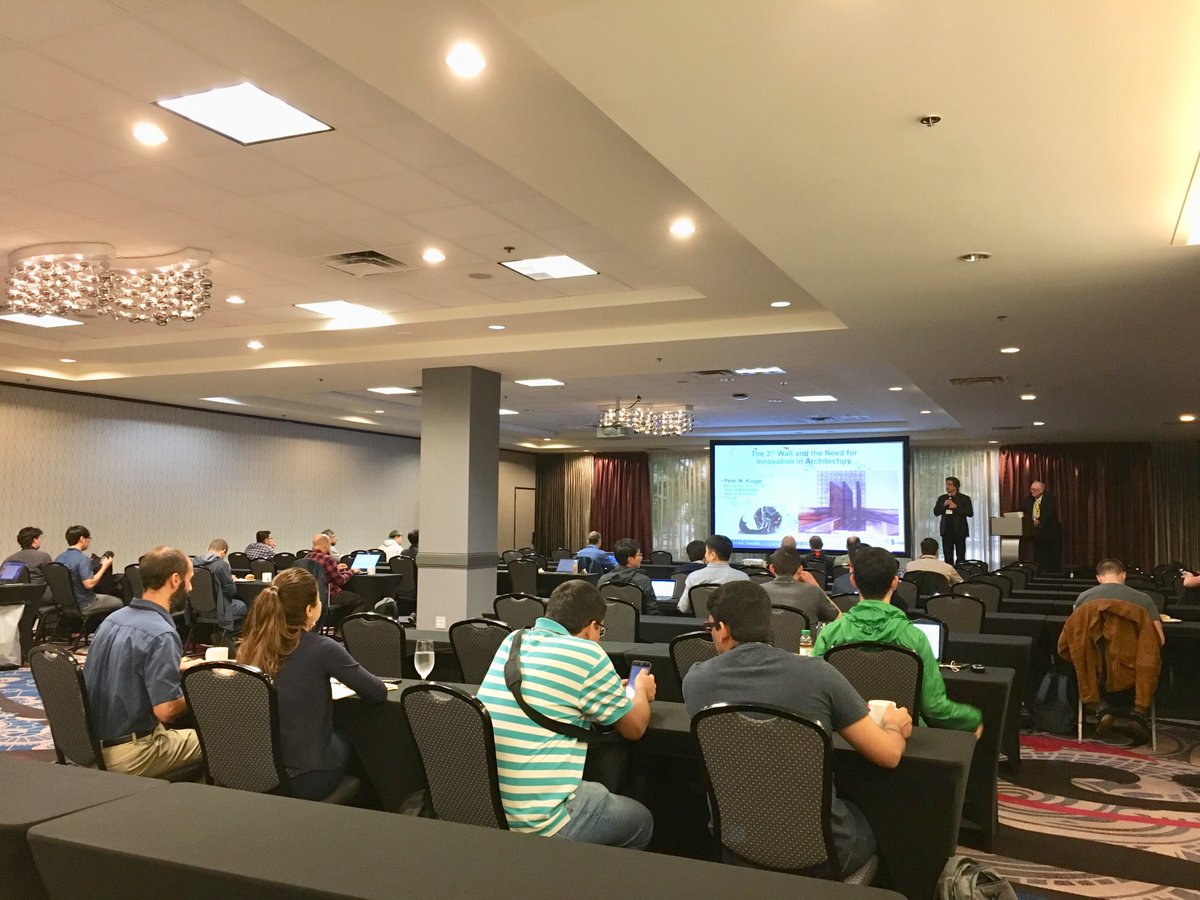 fruitfly1026's tweet photo. Our last exciting Keynote is live! "The 3rd Wall and the need for Innovation in Architectures" by Prof. Peter Kogge, University of Notre Dame @ND_CSE . Join with Prof. Kogge in Architectural Archeoloogy and the evolution. 😃 #pact19 #pact2019 https://t.co/21keQ00bYA