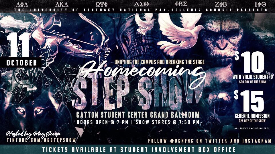 Don’t be the one who heard about it! Our UK NPHC Homecoming Step Show is back for the 70th year of integration at UK! Tickets are available NOW by using the link in our bio or at the Student Involvement Box Office in Gatton Student Center!
