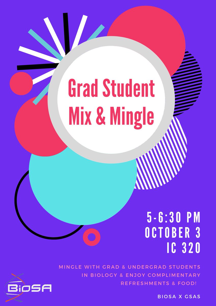 utscgsas's tweet photo. Hello Graduate Students of the Department of Biological Sciences,
BioSA and GSAS would like to formally invite you to come participate in our 'Grad Student Mix and Mingle' happening this October 3rd, from 5-6:30 pm. https://t.co/3GAClSDZwQ
