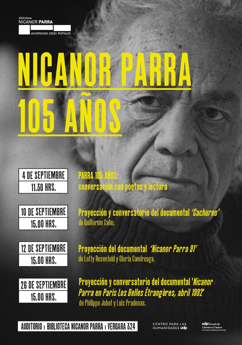 BiblioNParra's tweet photo. MAÑANA | 15 hrs. Proyección y conversatorio del documental inédito “Nicanor Parra en París, abril 1992” de Philippe Jobet y Luis Padrenas en la @BiblioNParra @udp_cl @FNicanorParra #gratis #nicanorparra105 https://t.co/9MfrFAiNIM https://t.co/bDgFhctaH6