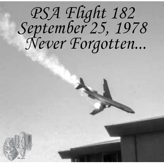 SDPOA's tweet photo. 41 years ago, #PSAFlight182 collided with a Cessna plane above North Park, San Diego. Today, we remember the 144 victims who lost their lives due to this fatal tragedy. We would like to thank the first responders who came to the aid of others in the aftermath of such tragedy. https://t.co/QpuaoGXv4s