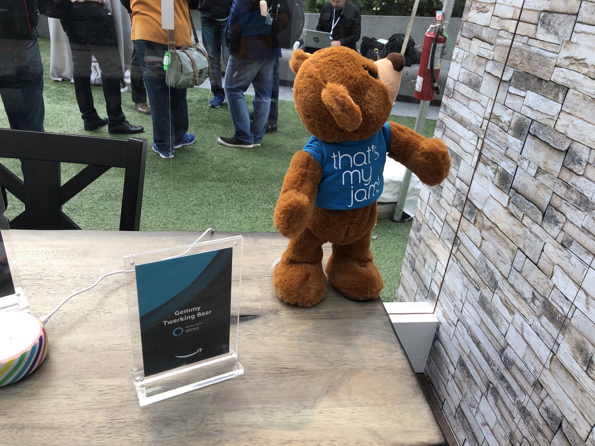 jeffersongraham's tweet image. This twerking bear answers to Alexa. #amazonevent