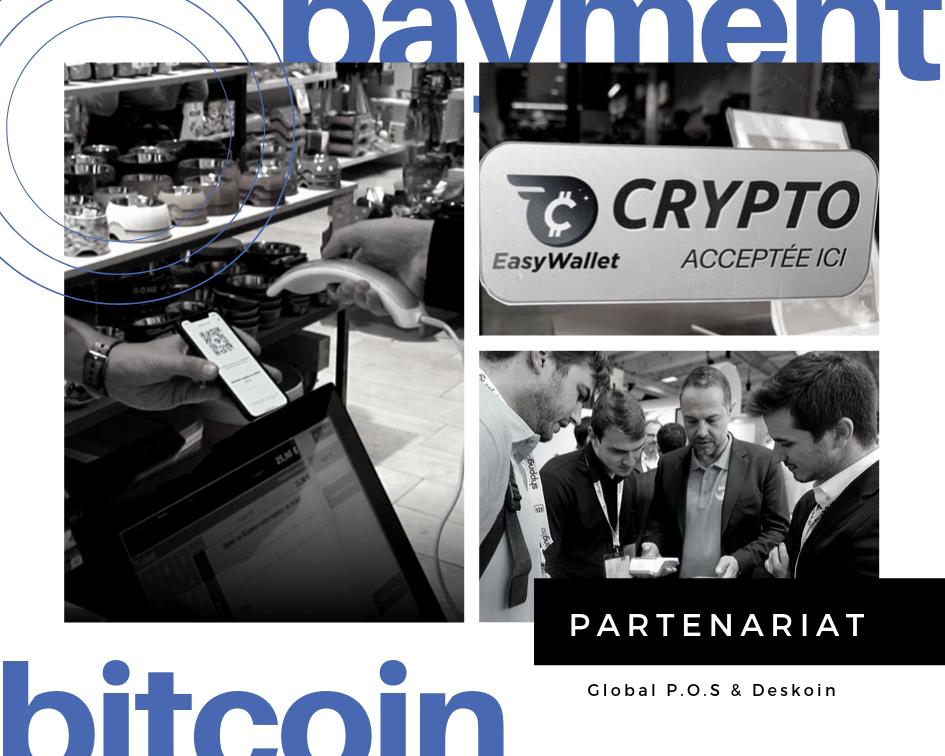 Deskoin est fier d'annoncer son partenariat avec <a href="/Global_POS/">Global P.O.S</a> sur une solution de paiement en #bitcoin inédite en France et en Europe. 🇪🇺 

#Easywallet #crypto #blockchain