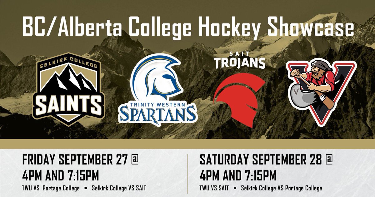 The Saints will be hosting a BC/Alberta College Hockey Showcase this Friday and Saturday! The Saints and <a href="/twuhockey/">TWU Spartans Hockey</a> will face off against the SAIT Trojans and the Portage College Voyageurs in a BCIHL/ACAC exhibition match up!

Special $5 exhibition pricing applies to all games!
