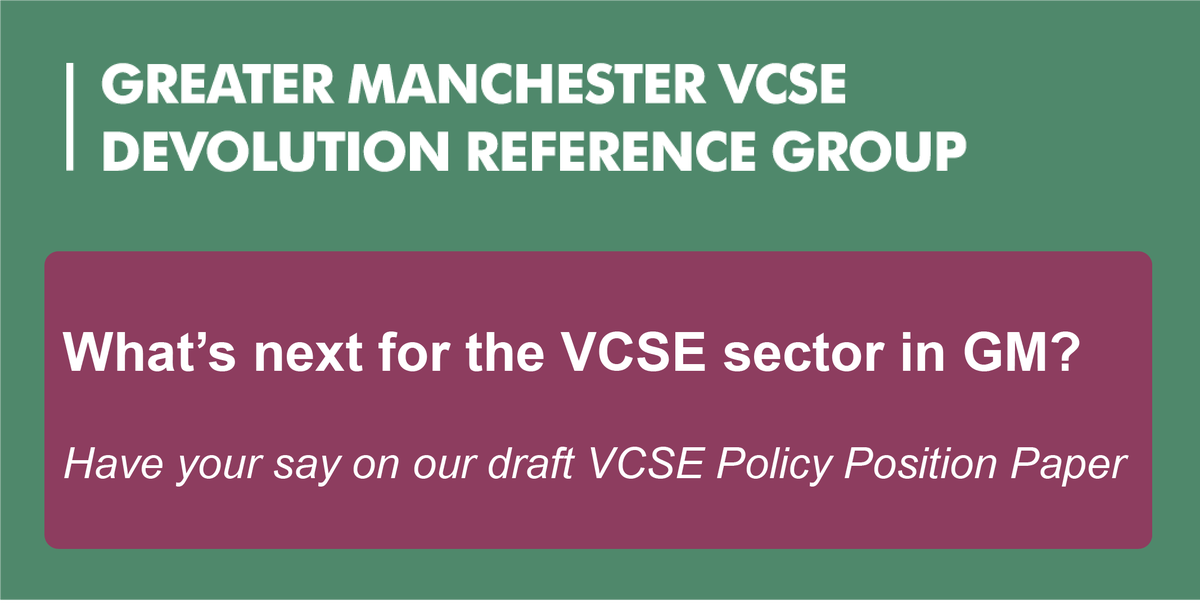 gmcvo's tweet photo. What’s next for the VCSE sector in Greater Manchester? You have until 30th September to have your say on the #GMRefGroup draft paper https://t.co/27KKcJUJ9Q
#GMVCSE10years https://t.co/YkxhS2jQry