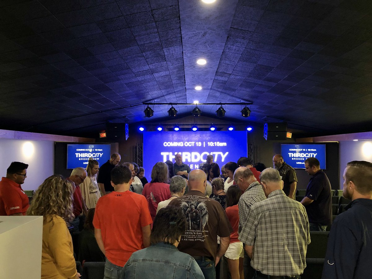 RansomNotes24's tweet photo. Prayer after our first soft-launch gathering at Third City Broken Bow. So excited to see what God is going to do in Custer County. #thirdcityc https://t.co/JiBFBm65fO