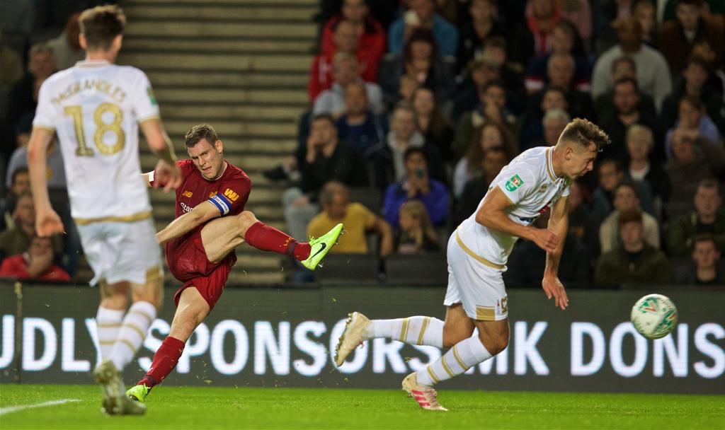 JamesMilner's tweet photo. Nice to keep up my scoring record at MK 👀😂 
Even better to see the young boys doing well 👏🏻
#hoeverwouldhavethoughtit⚽
#EFLCup 
#YNWA https://t.co/qZvqcb2D1k