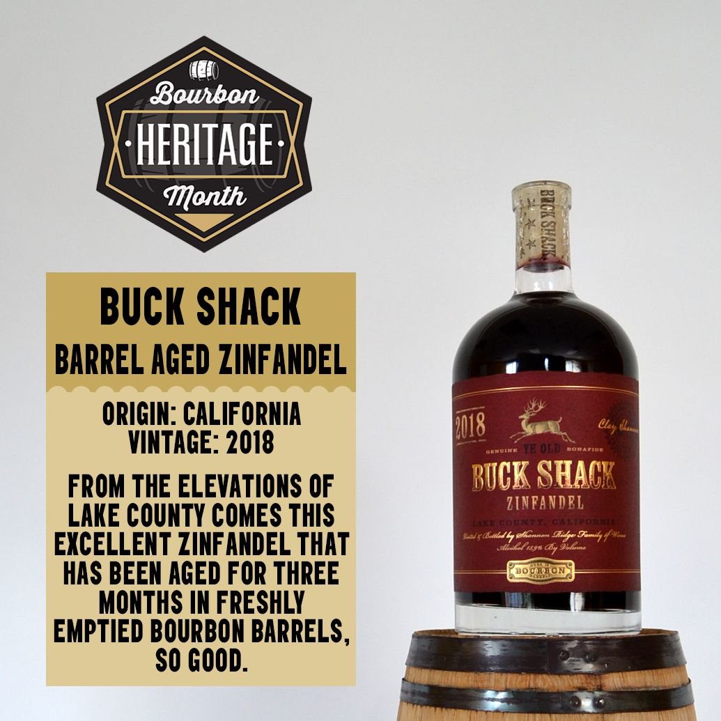 Ye Old Buck Shack comes from <a href="/ShannonRidge/">Shannon Ridge Wines</a> and this is an incredible Bourbon barrel-aged Zinfandel. The Bourbon barrels show off their natural ripe fruits while softening the tannins and adding an aged balance to the wine. Price: $19.98/bottle. Case Price: $17.98/bottle | $215.78