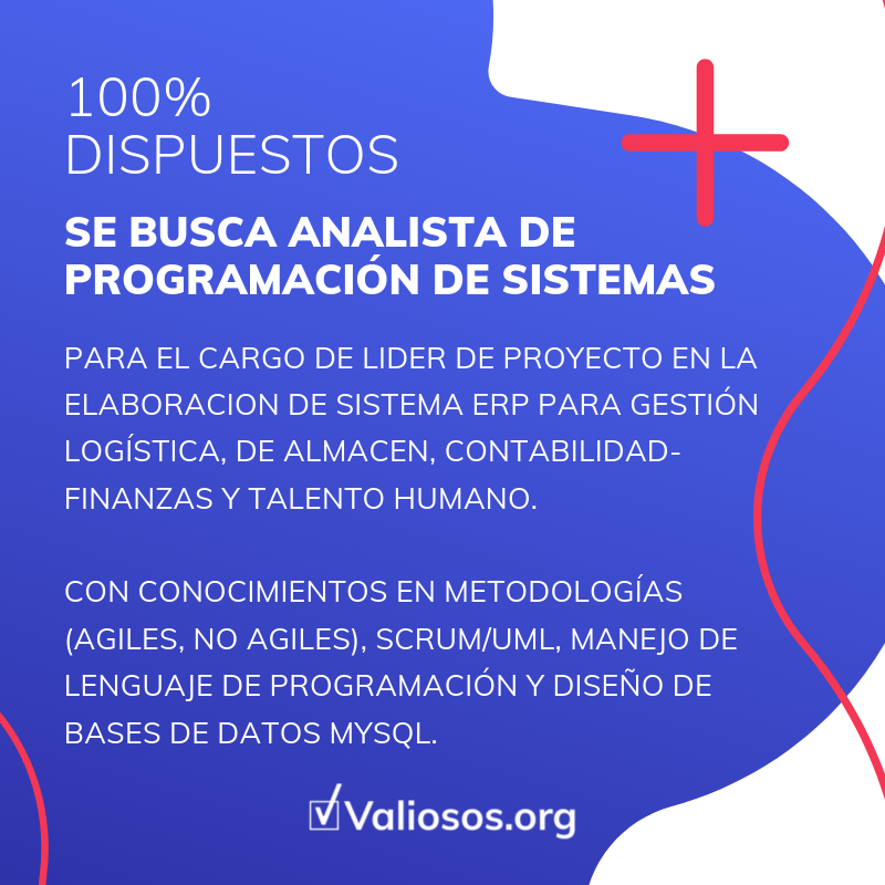 Valiosos_org's tweet photo. Regístrate en https://t.co/4GakAY1xEh y envía tu cv a: urgente.sebuscatalento@valiosos.or

Empresa de área logística, solicita líder de proyecto en la elaboración de sistema ERP para gestión logística, de almacén, contabilidad-finanzas y talento humano, síguenos para+información. https://t.co/Qs66IVzu4x