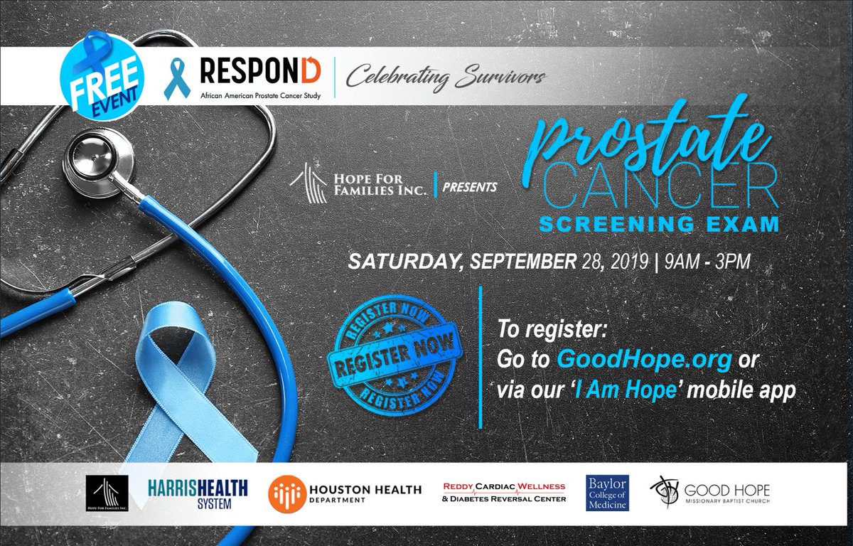 HoustonHealth's tweet image. 👨 We&apos;re partnering with Hope for Families, Good Hope MBC, Harris Health System and other great community partners to offer FREE prostate blood tests in recognition of #ProstateAwarenessMonth.

➡️ Saturday, Sept. 28 | 9 a.m. - 3 p.m. 

Register here: bit.ly/GHMBCProstateR…