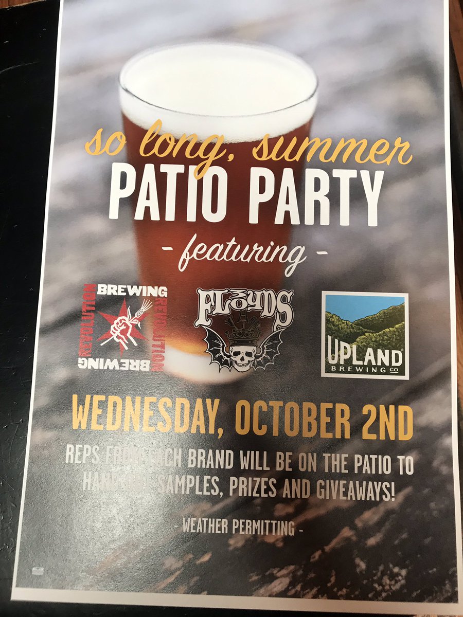 Patio party <a href="/kumasindy/">Kuma's Corner Indy</a> next week w/ <a href="/Upland_Iris/">Iris Cannaday</a> @RevBrewChanna <a href="/3floyds/">3 Floyds Brewing</a>