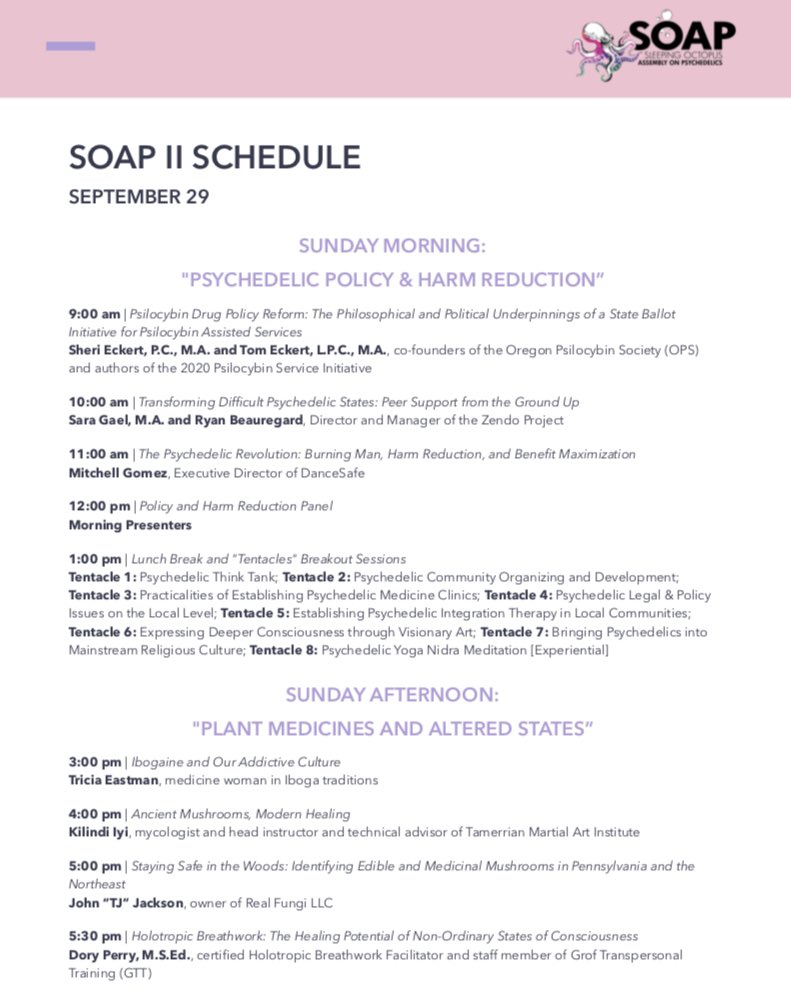 PittsburghSOAP's tweet photo. The schedule for The Sleeping Octopus Assembly on Psychedelics, THIS WEEKEND, is now LIVE!!
.
.
Ticket Links in Bio! https://t.co/IiBphPsz9O