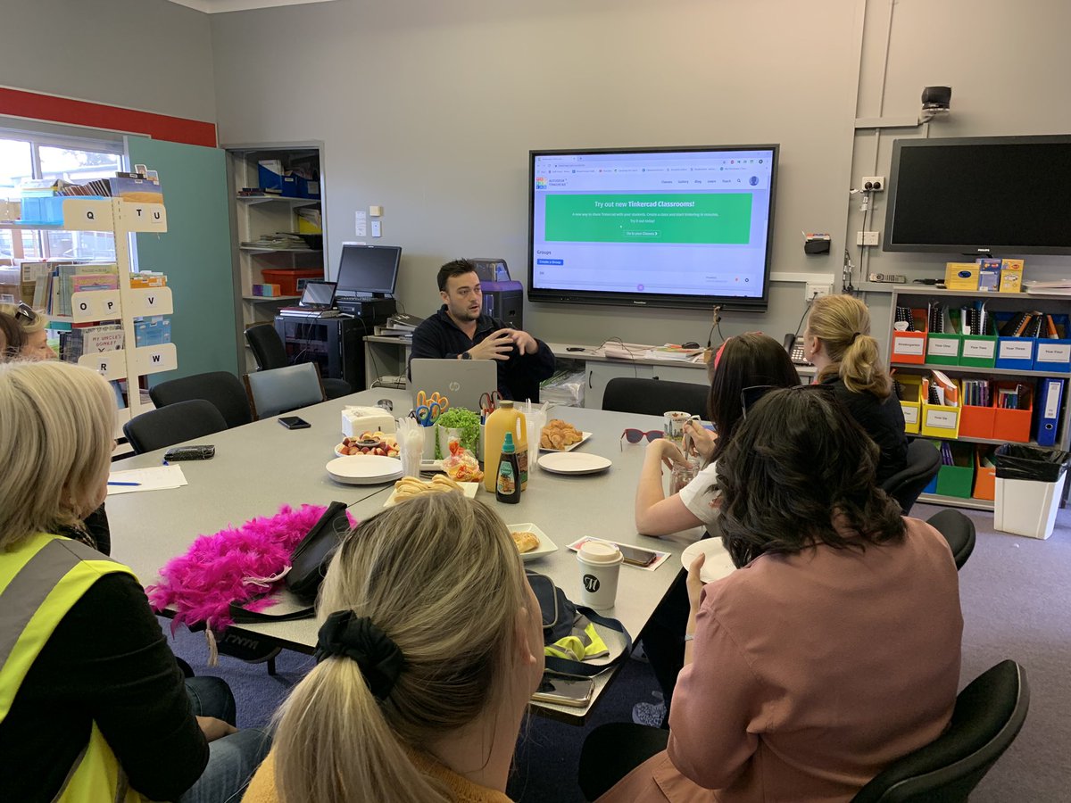 Breakfast Tech time! Teachers getting ready for our <a href="/stem_T4L/">stem.T4L</a> kits in term 4. Learning about <a href="/tinkercad/">Tinkercad</a> and 3D printing. <a href="/lisaporter555/">Lisa Porter</a> <a href="/ryannoonan5/">Ryan</a>