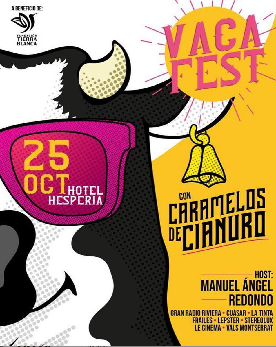 hectorbarboza's tweet photo. #Música se viene #VACAFEST en la Ciudad de Valencia - se presentará : Gran Radio Rivera + Cuásar + La Tinta + Frailes + Lepster + Stereolux + Le Cinema y Vals Montserrat y cerrará la banda Caramelos de Cianuro -a beneficio d Fundación Tierra Blanca - 25 d octubre ! + @WeAreWamm https://t.co/zFaBm0Barx