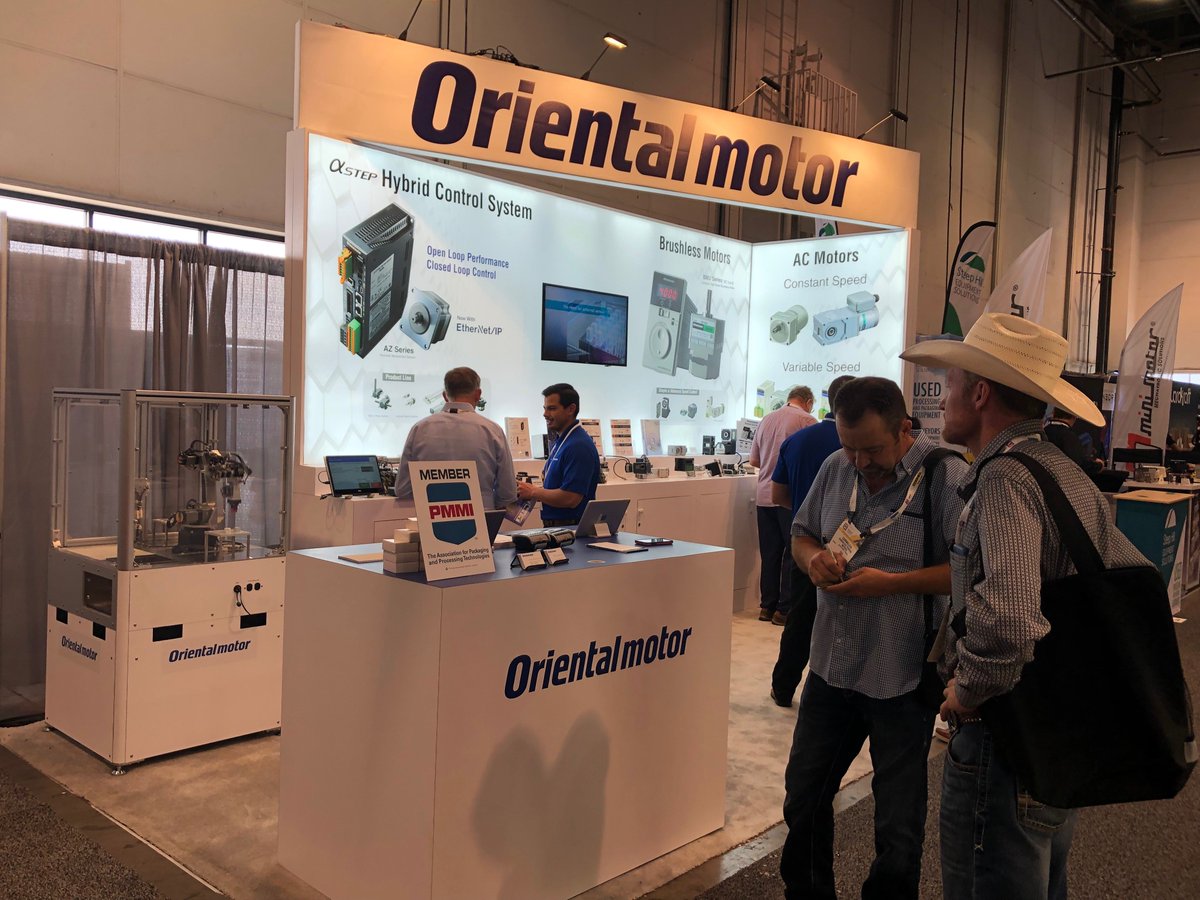OrientalMotor's tweet photo. Don't forget to check out our #MotionControl solutions on your way out today and learn about the #AlphaStep #absolutestepper technology (now with #EthernetIP) at @packexposhow booth 5638! #PACKEXPO #PACKEXPOLasVegas https://t.co/2OFjFRtQa9