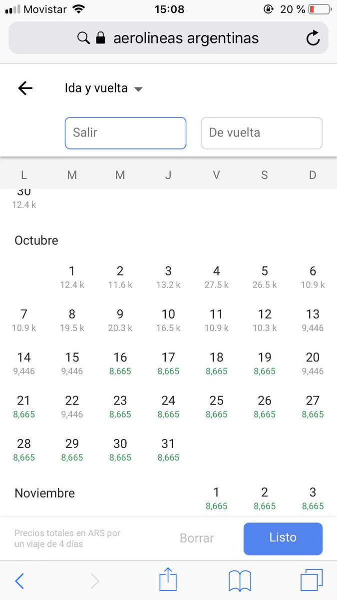 AdrianBaracchi's tweet photo. Es increíble como estamos de desprotegidos en el sur, estos son los precios de 1 solo pasaje (la ida) desde Rio Grande a Buenos Aires. El 4 de octubre 27 mil pesos, el 16 de octubre 8 mil pesos, no hay nada que limite o regule los precios que @Aerolineas_AR de mierda nos pone. https://t.co/ZQjO9Hyubj
