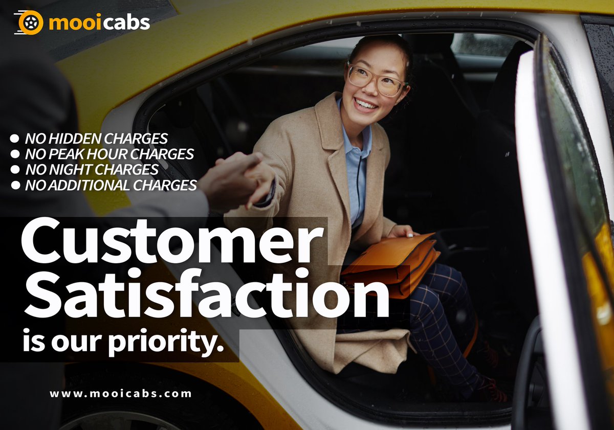 CabsMooi's tweet photo. CUSTOMER SATISFACTION IS OUR PRIORITY.

*NO HIDDEN CHARGES 
*NO PEAK HOURS CHARGES 
*NO NIGHT CHARGES 
*NO ADDITIONAL CHARGES 

 You just enjoy your ride and 
 We take care of the rest.

Book your ride with MOOI
and experience the best cab service.
https://t.co/agfMuMlPSN https://t.co/xjavz9qBg3