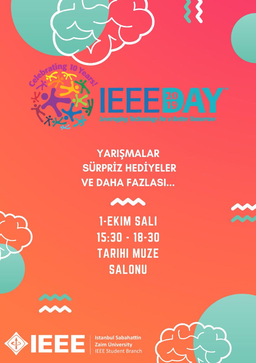 ieeeizu's tweet image. Bu yıl 10. su kutlanan IEEE DAY’i bu yıl da siz üyelerimizle kutlamak istiyoruz. Aynı zamanda tanışma toplantımızı gerçekleştireceğimiz bu günde yarışmalar ve çeşitli sürprizlerle de dönemin açılışını yapıyoruz! #IEEEDAY için 1 Ekim&apos;de Tarihi Müze Salonuna!
#ieeeday #ieeetrsb