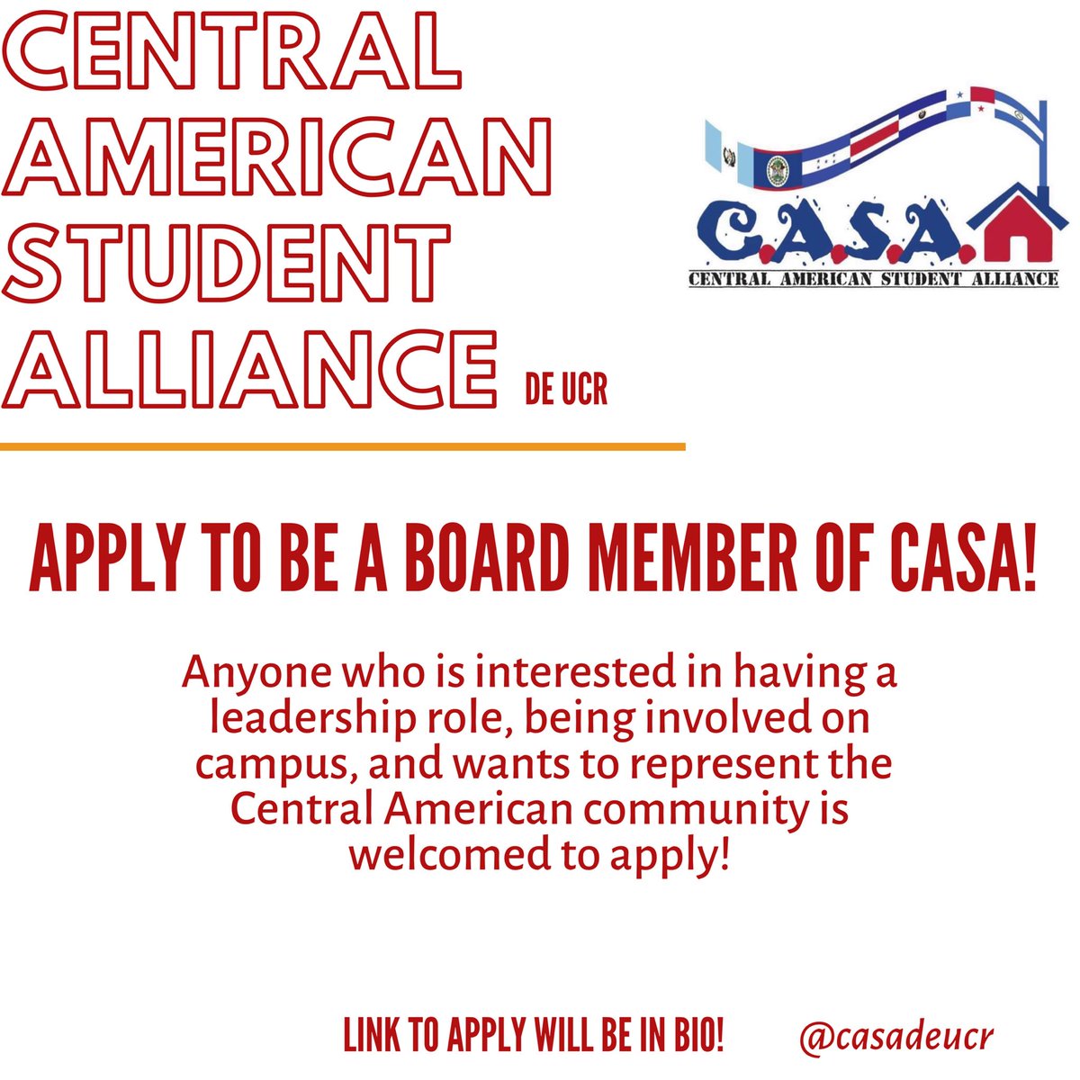 casadeucr's tweet photo. Saludos CASA! We hope y’all have enjoyed your summer vacation ☀️☀️ Before the school year begins, we wanted to let y’all know that we currently have two positions available on our board: Treasurer &amp; Events Chair. If interested, we strongly encourage you to apply! 💙 https://t.co/Hr9HXOqOi8