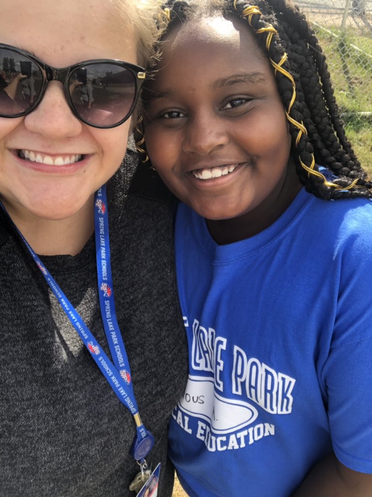 MrsBPanthers's tweet photo. One perk of being back at Westwood is seeing former students! I couldn’t pass up my yearly photo opportunity with Precious! #makingconnections #SLPPantherProud https://t.co/OMQ5XAomDW