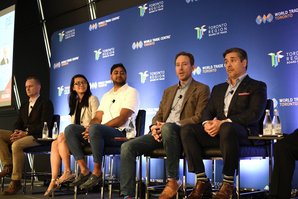 TorontoRBOT's tweet photo. On stage now: Scott MacDonald, @McRockCapital, Amar Varma, Autonomic Inc., Ian Gallagher, @CiscoCanada, Cindy Kou, @GowlingWLG_CA, &amp; David Harris Kolada (@DHK_VC) DHK Ventures Inc. to discuss Infrastructure &amp; Investment. #SmartCitiesTO #ElevateTechFest https://t.co/2xOC1eODhW