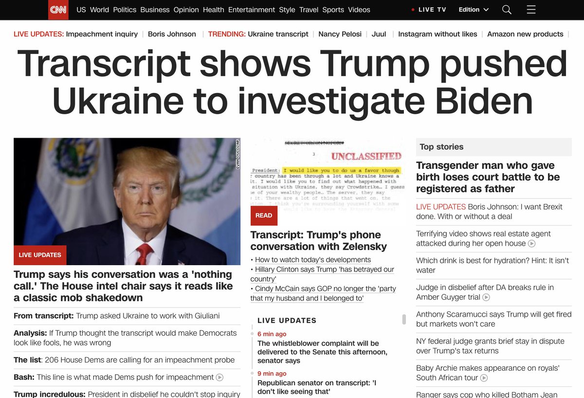 SGTreport's tweet photo. One has to chuckle at the downright loathsome, seditious nature of @CNN which is still running the 'Transcript Shows Trump Pushed Ukraine to Investigate Biden' headline despite the facts - and the FACT that Joe Biden is the real criminal. 

#Mockingbird deep state HACKS @CNN https://t.co/IksKClekCv
