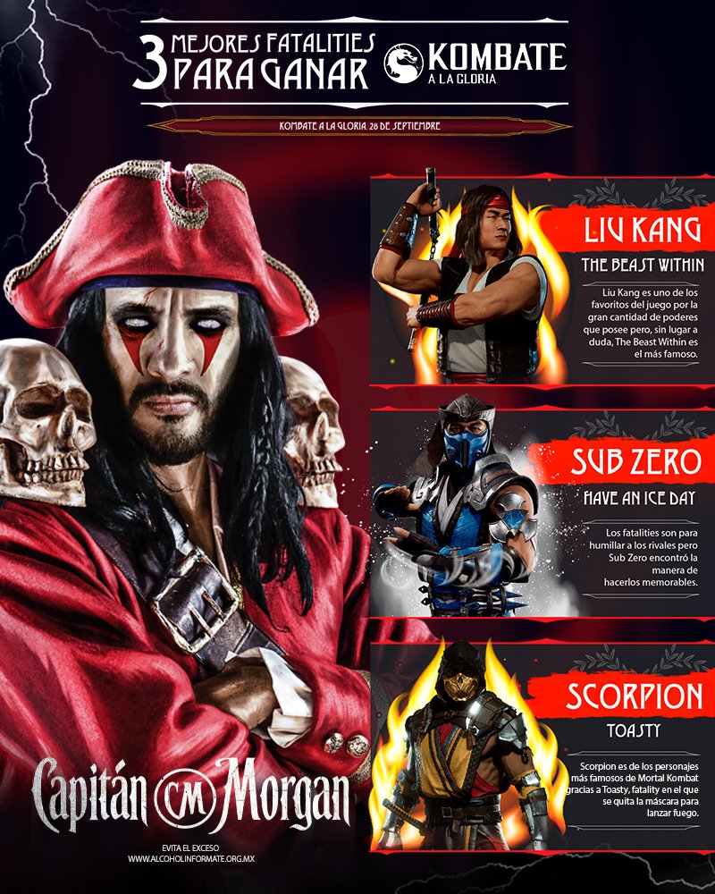 AztecaUNO's tweet photo. Mientras esperamos Kombate a la Gloria te dejamos algunos de los mejores fatalities en la historia de #MK11. @captainmorganmx #TorneoMK11 #MorganKombat #CaptainMorgan https://t.co/J3MxecAt1h