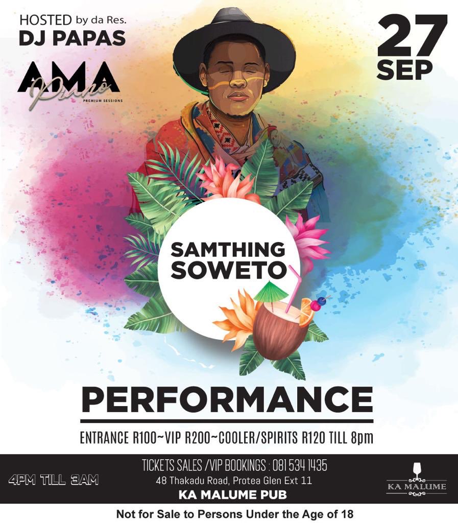 live_papas's tweet photo. 🎹🔥🎹🔥🎹🔥🎹🤞🏽🙌🏽🤙🏿Dis comin Friday @ Ka Malume, Protea Glen Ext.11
@samthingsoweto https://t.co/ZU9gvMUPC6
