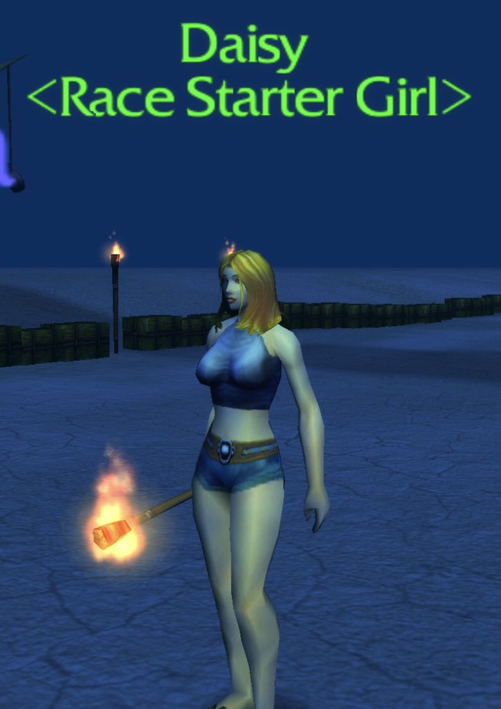 dodgykebaab's tweet image. The first image is Daisy the race starter on Classic.  The second is Daisy on the original 1.12 client.  Why have the hot pants changed to shorts? #WoWClassic #nochanges