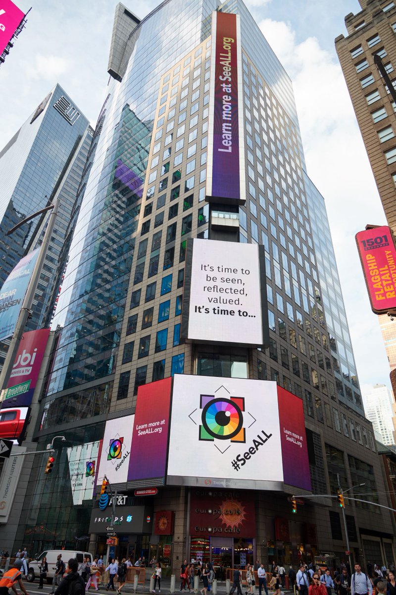 ANA_SeeALL's tweet photo. Iconic digital boards helped kick off #SeeALL in Times Square provided by @BrandedCities - thank you!! #anaaimm #ana #multiculturalmarketing #diversity #inclusion #business #marketing #advertising #brandedcities #nasdaq #thomsonreuters #brandednewyork #wherebrandslive #OOH #DOOH https://t.co/l3LNmIz4Je