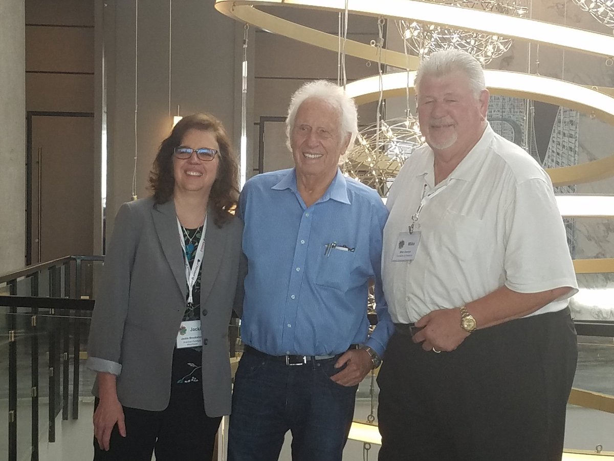 FurnitureToday's tweet image. Jake Jabs and Jackie Brookshire from @AFWonline and Mike Genrich from @foagroup at the #pbmNEXT cocktail party.