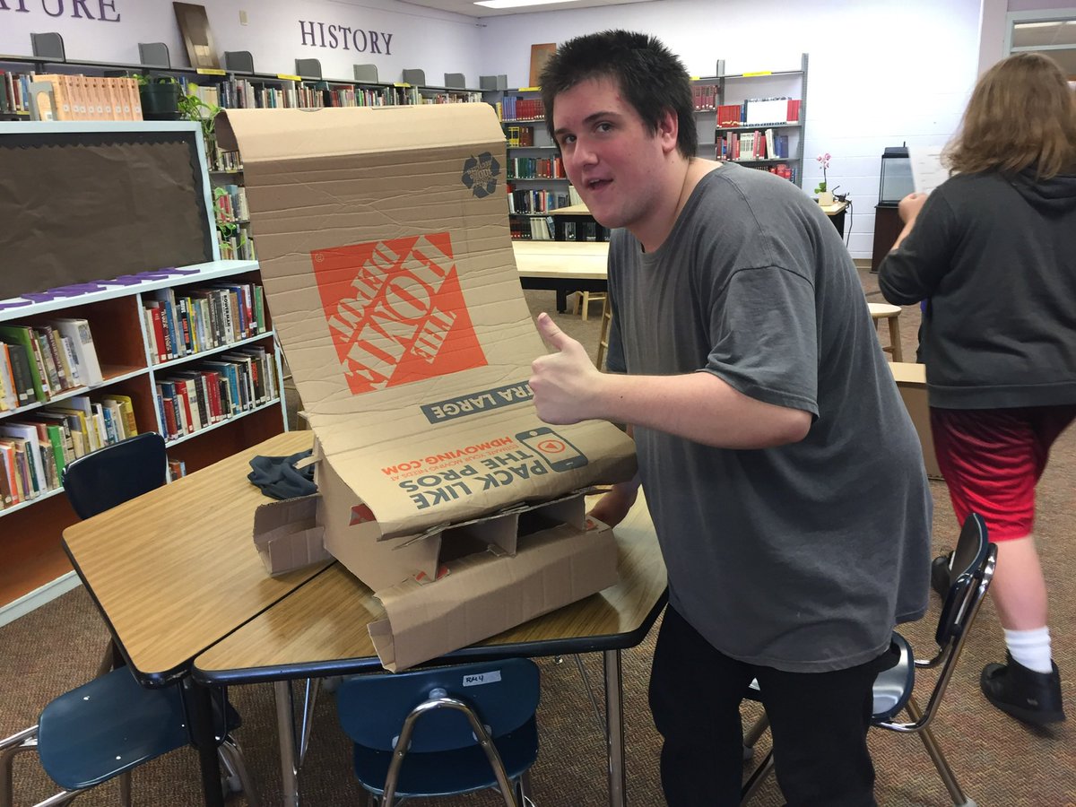 WarriorSTEM's tweet image. Cardboard chair final tests! #cardboardengineers #noglue #itheldmrheyen #STEMed