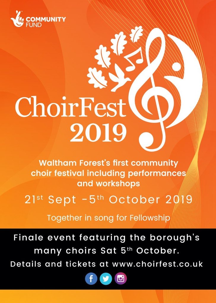 Don't miss Choirfest events choirfest.co.uk between now and 5th Oct. An amazing collaboration of choirs. Events right across Waltham Forest with a grand finale on 5th Oct. Tickets available ticketlab.co.uk/event/id/3105/… Funded by <a href="/TNLUK/">The National Lottery</a>