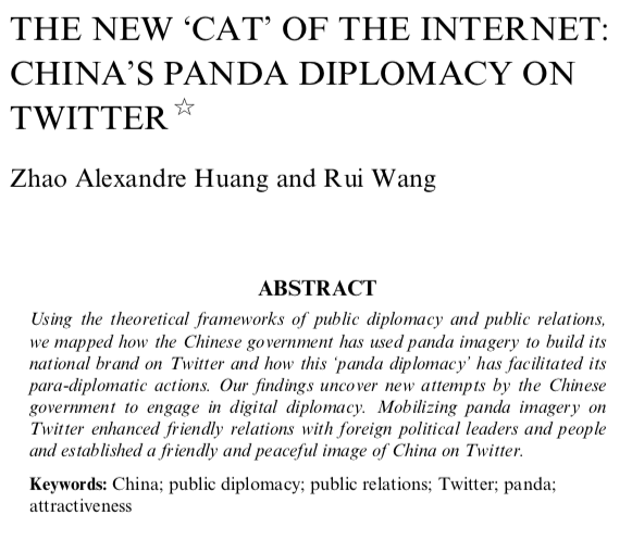 ZhaoAlexHuang's tweet photo. I've finally received the pdf of our latest article on #China 's #pandadiplomacy on #Twitter from the publishing house. It is published in the Book series : "Big Ideas in Public Relations Research and Practice". #PublicDiplomacy #Digitalization 
https://t.co/bLZRK13JzH https://t.co/w7e8G8Ea9L