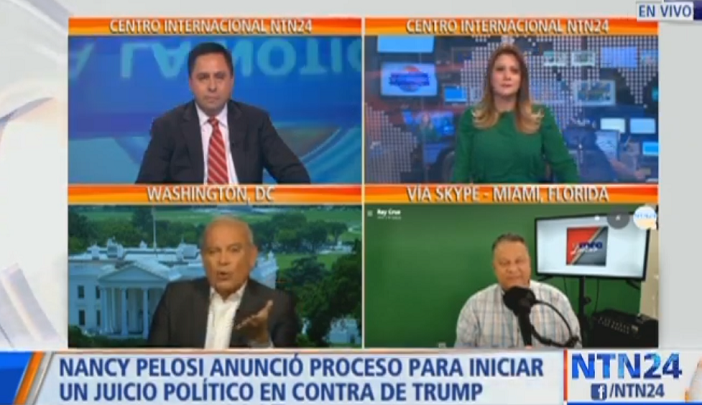 DesdeAdentroNTN's tweet photo. #AlAire | ¿Donald Trump debería ser llevado a un juicio político por la trama ucraniana? | Debaten @GermanTrejo33 @RayCruzSantiago y @GonzaloAbarca3  en @NTN24 | Nuestra señal en vivo https://t.co/Vecx73fZN2 https://t.co/2JDC1kB4yP
