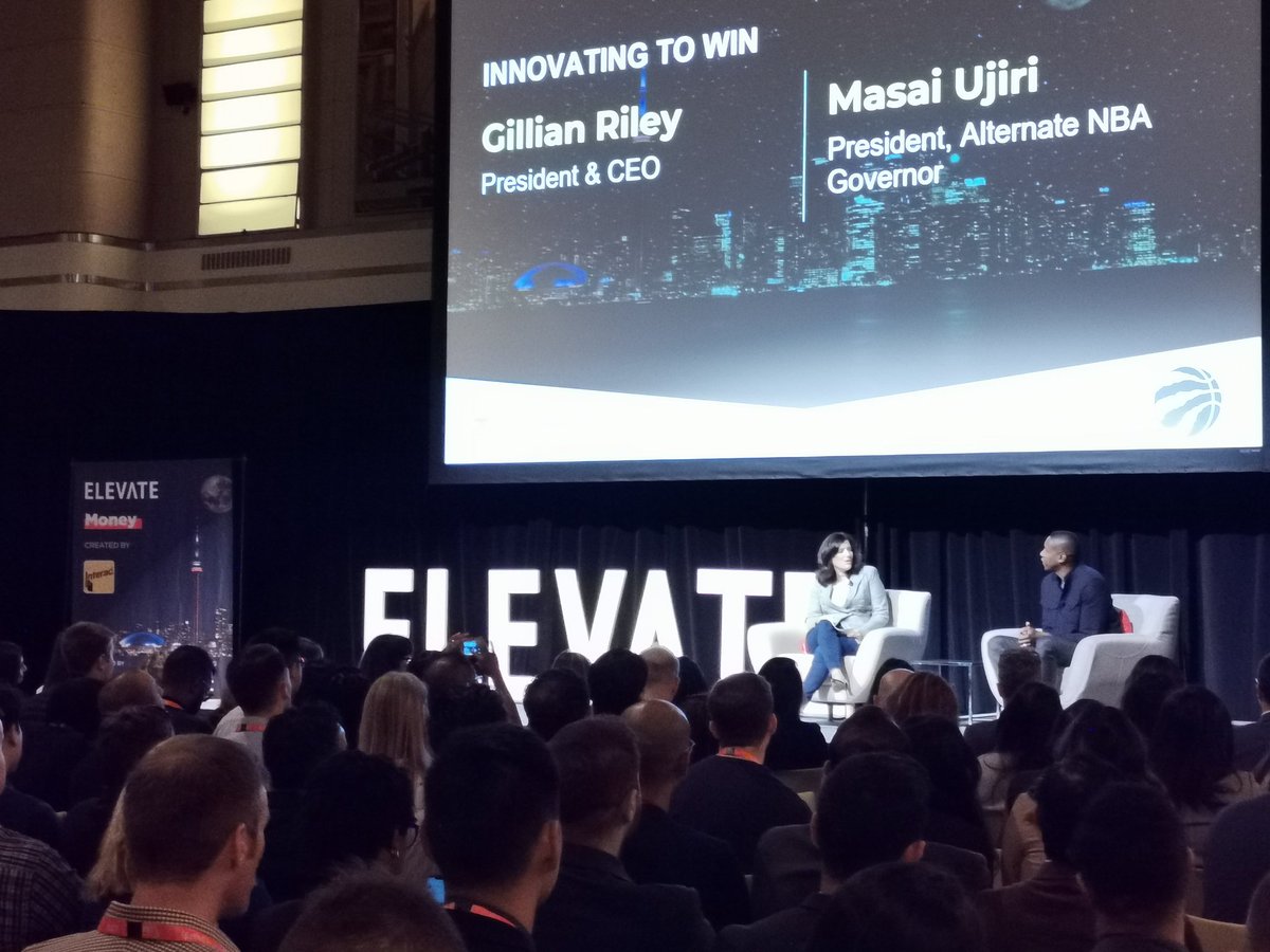 MoVernie's tweet photo. #Tangerine President &amp; CEO Gillian Riley &amp; #Raptors President Masai Ujiri talks about "Innovation To Win" &amp; importance of his #GiantsOfAfrica projects to make a good change.

#InnovationToWin #Raptors #RTZ #WeTheNorth  @raptors @TangerineHoops @ElevateTechFest #ElevateTechFest https://t.co/NIETbVEZKQ